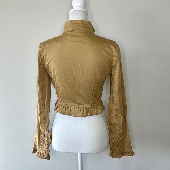 Khaki Ruffle Cropped Jacket - Picture 4 of 9